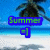 Pixelated beach scene with palm tree, blue sky, and ocean; green text 'Summer' on blue banner above a blue speaker icon.
