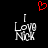 Red heart symbol above two identical pixelated text icons reading "I Love Nick" on black background.