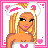 Pixel art contact sheet of a blonde woman with bunny ears across nine frames showing facial expression changes and text variations on pink background.