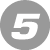 Gray circular icon with white number 5 centered on a solid gray background, rendered in low-resolution pixel art style.