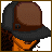 Animated pixel art contact sheet showing a character with brown hair and orange clothing performing actions while text changes across frames.