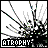 Animated icon with black and white radial lines, green dots, red 'ATROPHI' text at bottom left, yellow X in center-right frames.