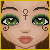 Pixelated face with green eyes, brown eyebrows, and a female symbol on the forehead.