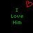 Red pixelated heart symbol above green text reading "I Love Him" on black background, duplicated side-by-side.