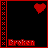 A 4x4 contact sheet of 16 animated frames showing red pixelated hearts and text on a black background, with each frame displaying different heart positions and small droplet shapes.
