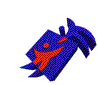 Blue and orange 3D icon with a stylized figure, rotating through multiple angles while displaying a glowing effect on its surface.
