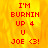 Red pixelated text on a fiery orange-yellow background reads 'I'M BURNIN UP 4 U JOE <3!' with no visible animation changes across observations.