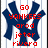 Two side-by-side display pixelated text over a blue 'NY' logo on a striped background, with the right showing a grayed-out section
