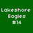 Green background displays four identical pixelated text blocks reading 'Lakeshore Eagles #14' with varying black rectangular overlays on the top or bottom of each block.