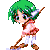 A 3x3 contact sheet of a pixel-art anime-style character with green hair and elf ears performing a sweeping motion across nine frames.