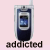 Two side-by-side pixelated mobile phone icons with 'addicted' text below each, one featuring a small star symbol on the right.
