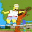 Animated sequence of a cartoon character in tennis attire performing dynamic poses on a court with tree and net background.