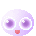 Pixelated purple creature with large eyes and red mouth in two poses: round front view and elongated side view.