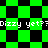Green and black checkered pattern with repeated pixelated text 'Dizzy yet?' in white.