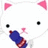White cat face with pink ears and nose, holding a blue bottle; orange text 'Silly Catface!!!' on dark blue background.
