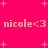 Bright pink background with scattered light pink plus signs and repeated text 'nicole<3' in lighter pink pixelated font.