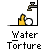 A 4x3 contact sheet of a pixel art animation showing a yellow stick figure under a faucet with water droplets and pooling water, labeled "Water Torture" in white text below each frame.