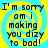 Four identical display yellow spiral patterns on cyan backgrounds with black text reading "I'm sorry am i making you dizzy to bad!" in a pixelated font