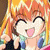 Pixelated anime-style character with orange hair and closed eyes, tongue out in three sequential poses.