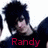 A person with spiky black hair and a dark shirt appears in four , each showing different red text overlays: Randy, Romance, 43, and an empty