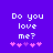 Purple background with white pixelated text 'Do you love me?' and five pink/purple pixelated hearts below, two versions of the same layout side-by-side.