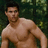 A shirtless man with dark hair stands against a green foliage background, his pose shifting slightly across frames.