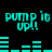 Cyan text and bar graphs on black background with repeated 'pump it up!!' phrases in pixelated font.