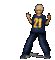 Pixelated character in dark blue uniform with yellow number 21 performing various athletic poses on a gray background.
