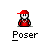 Pixelated character in red outfit and cap with speech bubbles reading SUP,FOO ULIKE THA BLING? and text below reading Poser