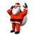 Animated contact sheet of Santa Claus in red suit with white trim performing sequential hand gestures against a transparent background.