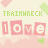 A static pattern of repeating pink 'love' text blocks, green 'TRAINWRECK' labels, and light pink fish shapes on a pale background.