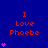 Blue background with red text 'I Love Phoebe' and pink heart symbols in various quantities