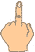 Pixelated hand icon with light skin tone, middle finger extended upward in a gesture, thumb and other fingers curled inward against a solid gray background.