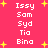 A static image with a bright pink background featuring yellow star shapes and repeated white text names in two