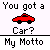 Pixel art image with two side-by-side showing text and icons, each containing a central question above an icon and below 'My Motto' text
