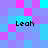 Pixelated of cyan, purple, and pink squares with four instances of the text 'Leah' in black pixel font