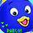 Blue cartoon bird with yellow beak and white eyes appears in four identical , each displaying green text 'PABLO!' and two small green symbols