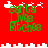 Red background with green text reading 'Santa Live Big Chas' and white pixelated shapes resembling clouds or snowflakes above the text.