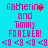 Pixelated text and symbols on cyan background with pink and red accents, showing two identical text blocks with animated red pixel clusters near 'Gathering' and 'Gatherin'