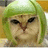 A pixelated cat with green hair and a neutral expression appears on a bright green background with yellow text.