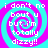Four identical pixelated spiral patterns with cyan and magenta colors, each containing white text reading "i don't no bout u but i'm totally dizzy!!" in a retro digital font.