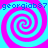 Four identical spiral patterns in cyan and magenta on a cyan background with blue text reading "georgiab87" repeated at top and bottom.