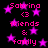 Pixelated pink text and stars on black background, repeating 'Sabrina <3 friends & family' in two with star symbols