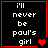 Four identical black square with red borders display white pixelated text 'i'll never be paul's girl' and varying heart symbols