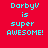 Four identical red backgrounds with cyan text 'DorbyV is super AWESOME!' and black rectangular overlays on different words across four