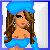 Pixel art contact sheet showing a female character with blue top and purple skirt in three frames, plus text fragments about brain explosion.