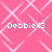 Pink background with white geometric patterns and four instances of 'Debbie<3' text in pixelated font.