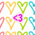 Pixelated heart-shaped icons in pink, yellow, green, and cyan arranged in a grid with one central icon showing '<3' text.