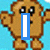 Pixelated brown character with large eyes and outstretched arms appears in three variations: one with a blue vertical bar over its face, another with a pink-outlined white heart on its chest, and a third with green text reading "Toast" below it against a light blue background.