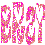 Pixelated pink and white heart-shaped icons arranged in two on a gray background, with some hearts having internal cutouts
